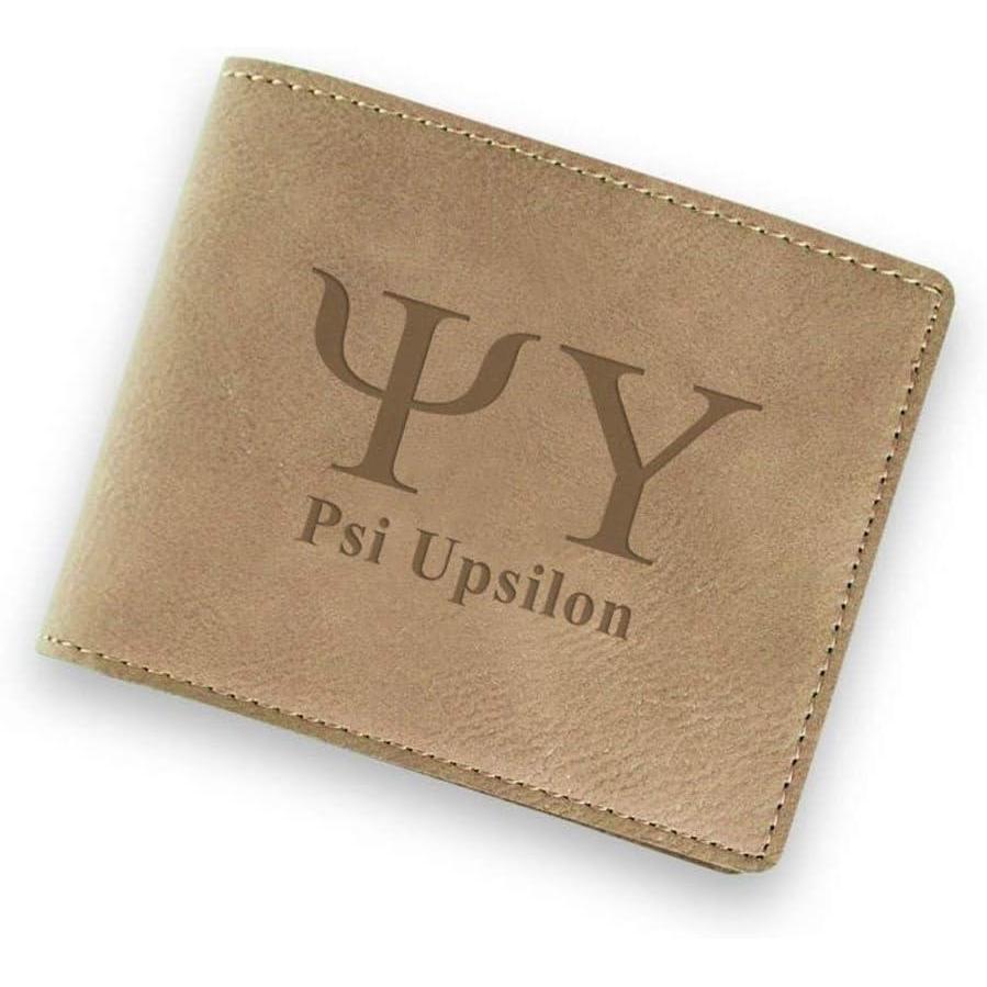 imageGreekgear Psi Upsilon Fraternity Wallet Tan Light Brown