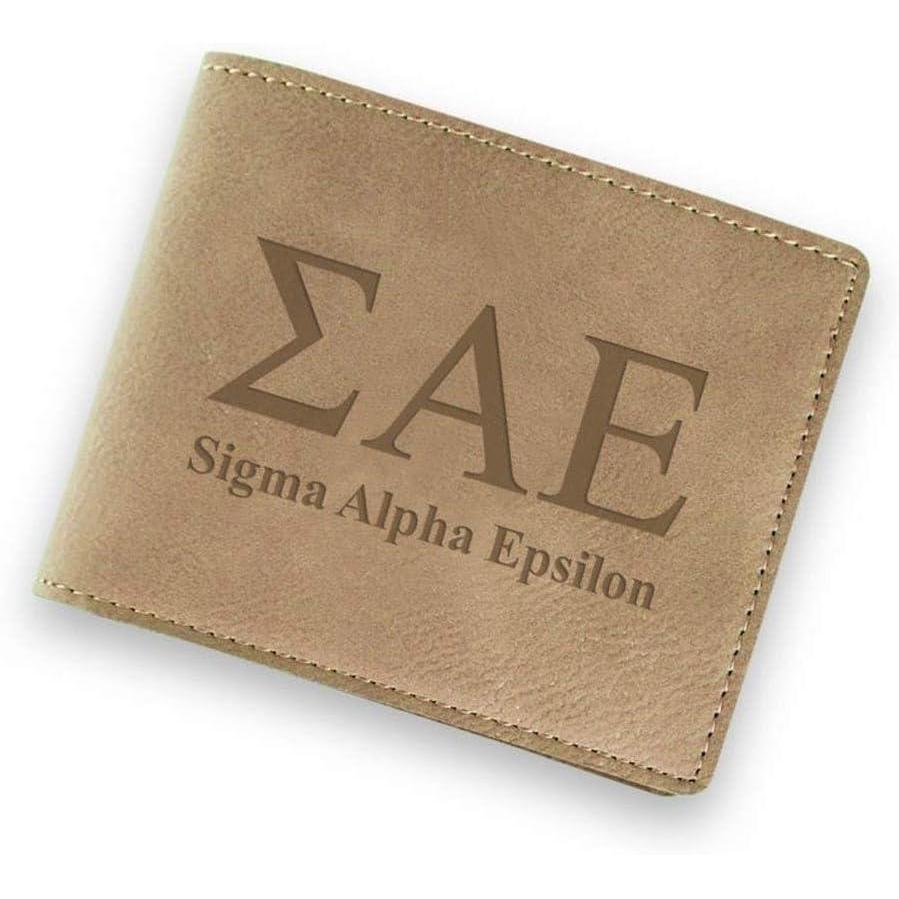 imageGreekgear Sigma Alpha Epsilon SAE Fraternity Wallet Tan Light Brown