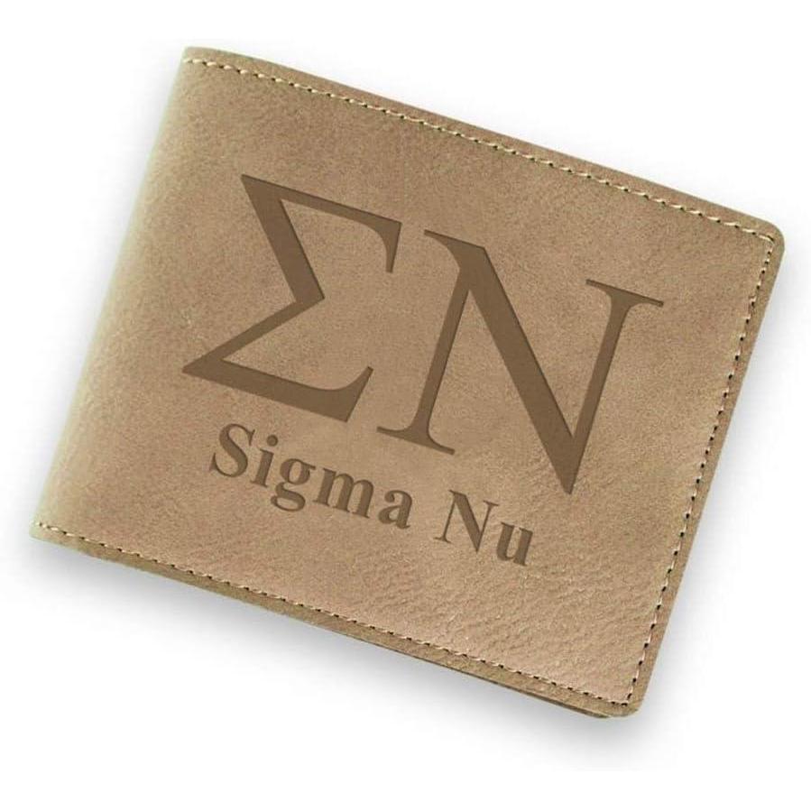 imageGreekgear Sigma Nu Fraternity Wallet Tan Light Brown