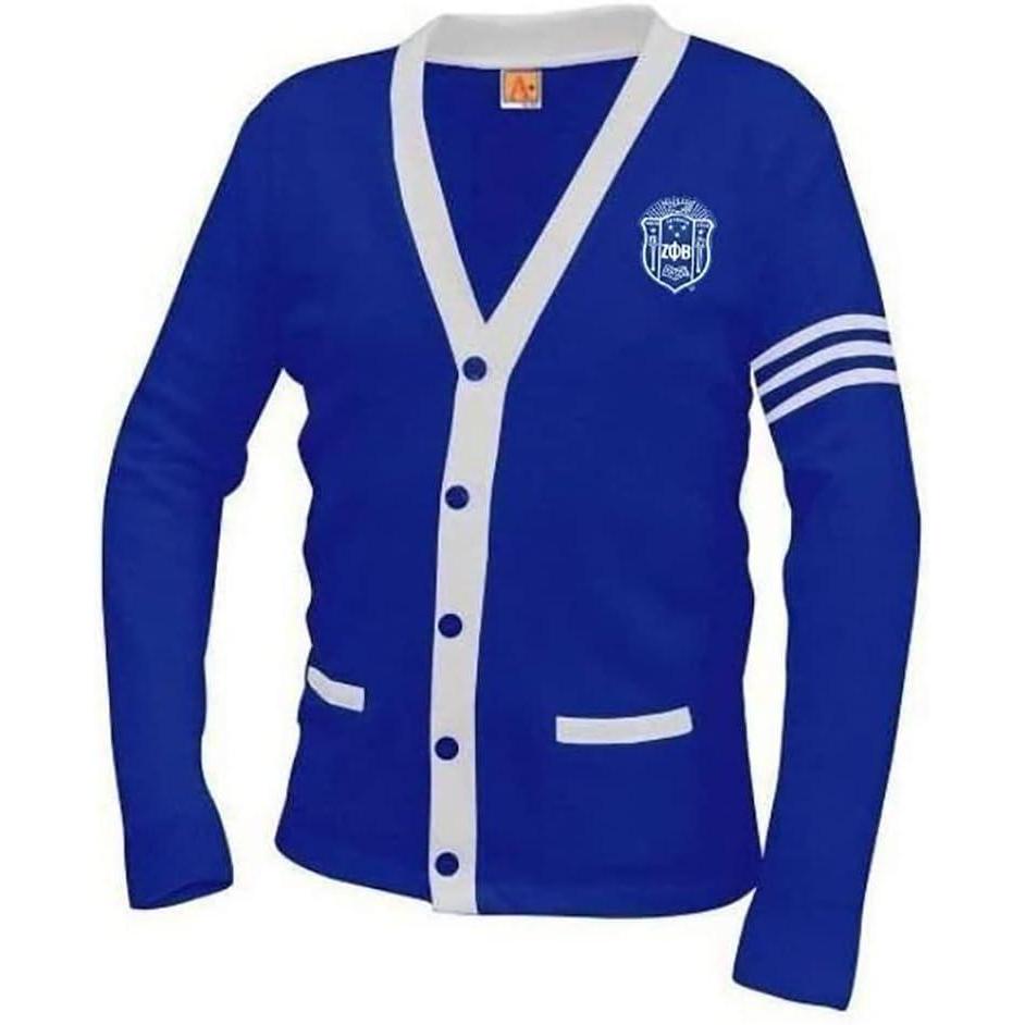 imageZeta Phi Beta Varsity Cardigan SweaterRoyal BlueWhite