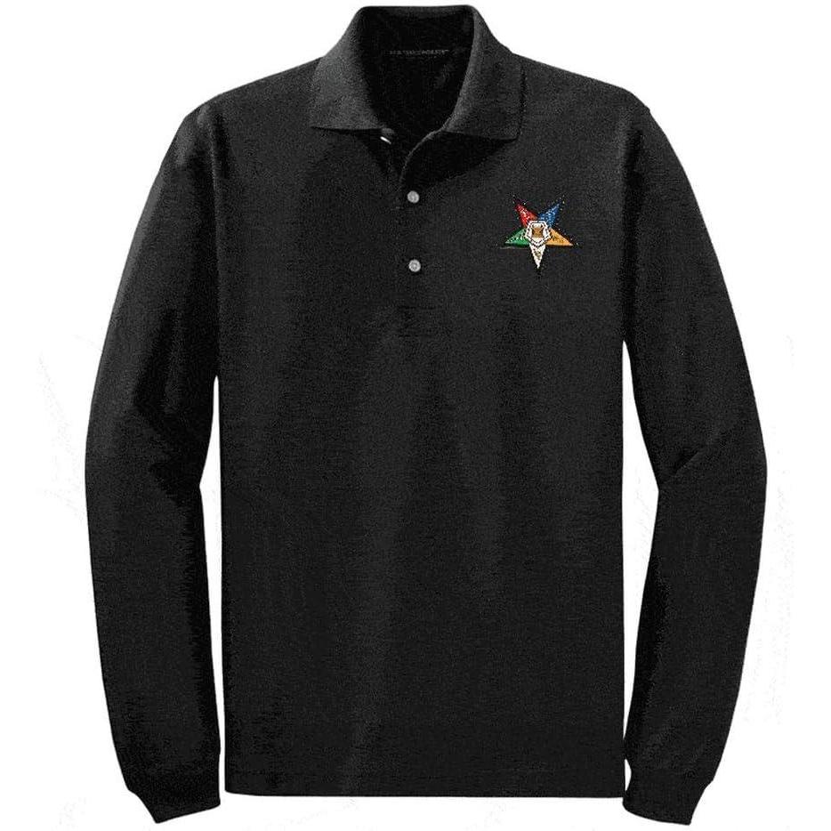 imageGreekgear Order of Eastern Star Patch Long Sleeve PoloBlack