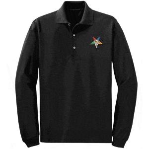 Greekgear Order of Eastern Star Patch Long Sleeve Polo(Black)