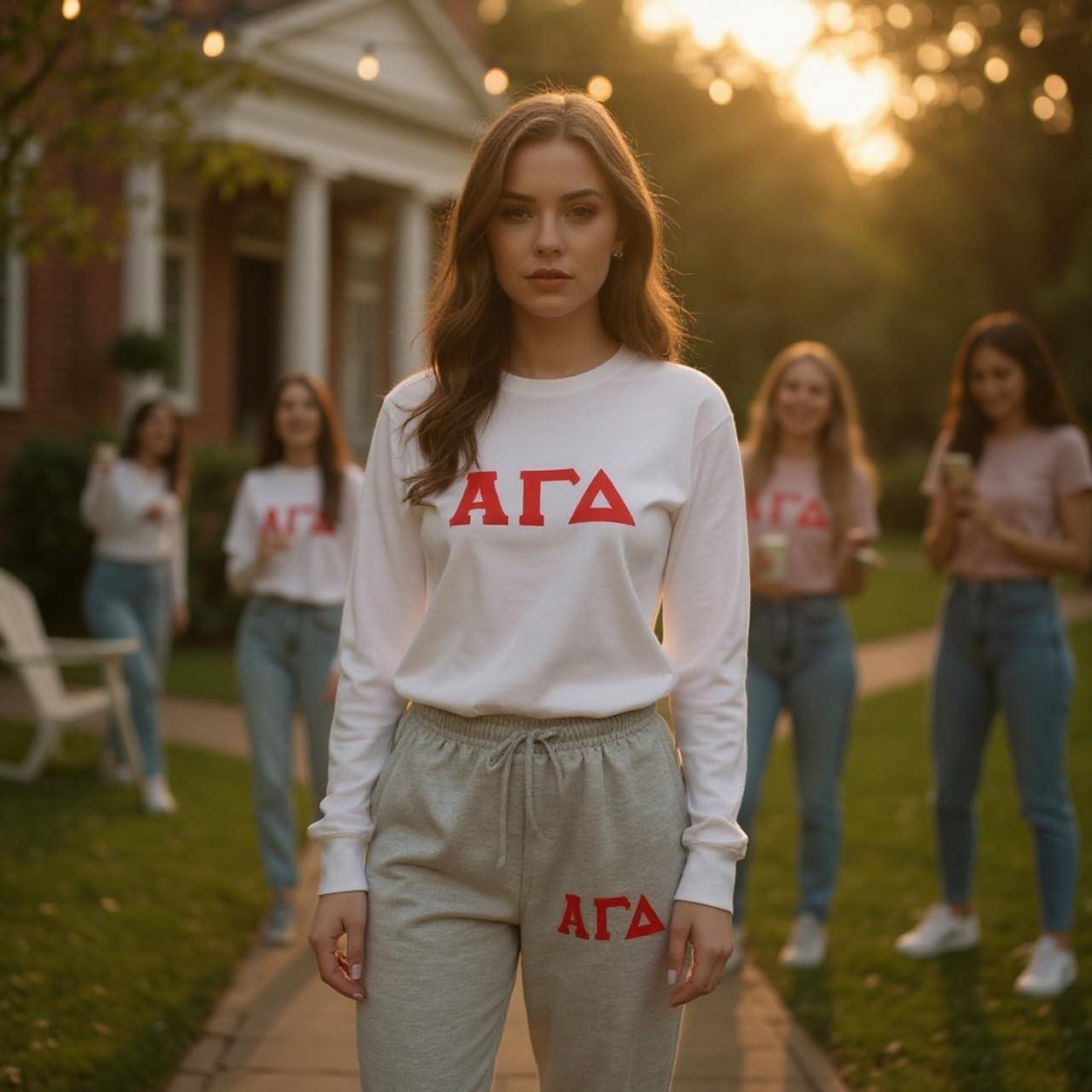 imageGreekgear Womens Alpha Gamma Delta Lettered Thigh SweatpantsSports Grey