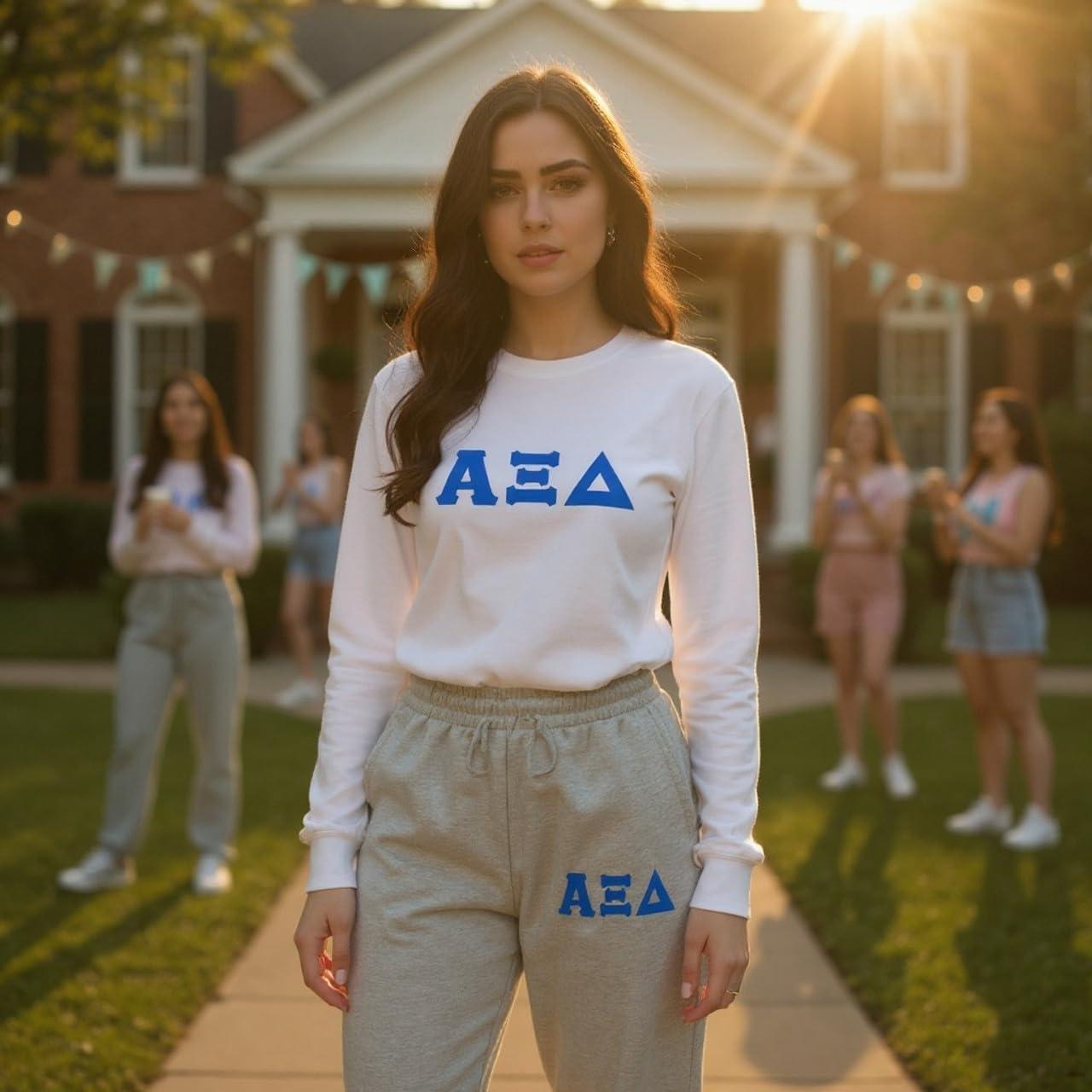imageGreekgear Womens Alpha Xi Delta Lettered Thigh SweatpantsSports Grey