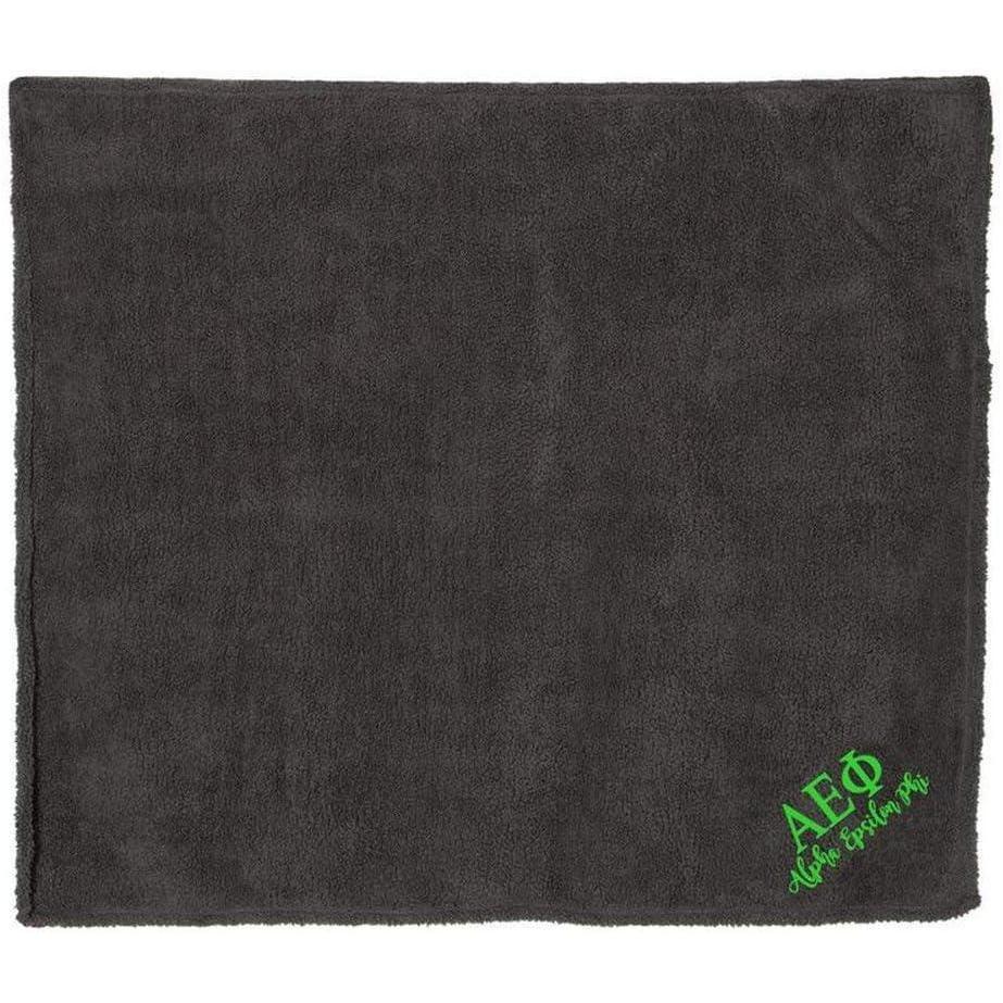 imageAlpha Epsilon Phi Sherpa Blanket Charcoal wKelly Green Thread Color