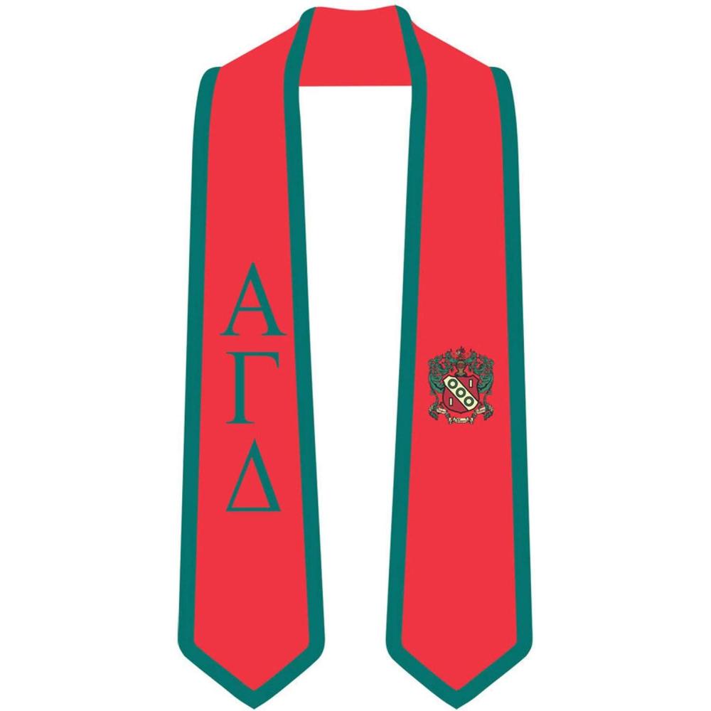 imageAlpha Gamma Delta Greek 2 Tone Lettered Graduation Sash StoleRed WForest Green Trim