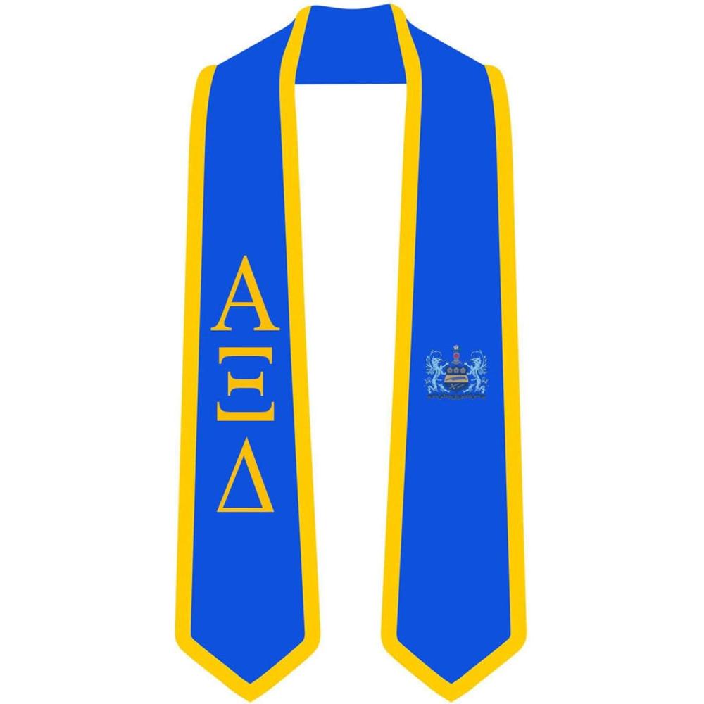 imageAlpha Xi Delta Greek 2 Tone Lettered Graduation Sash StoleRoyal WAthletic Gold Trim