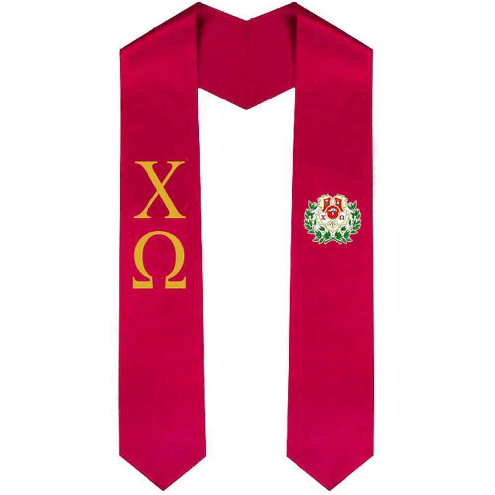 imageChi Omega Chi O Greek Lettered Graduation Sash Stole With CrestRed