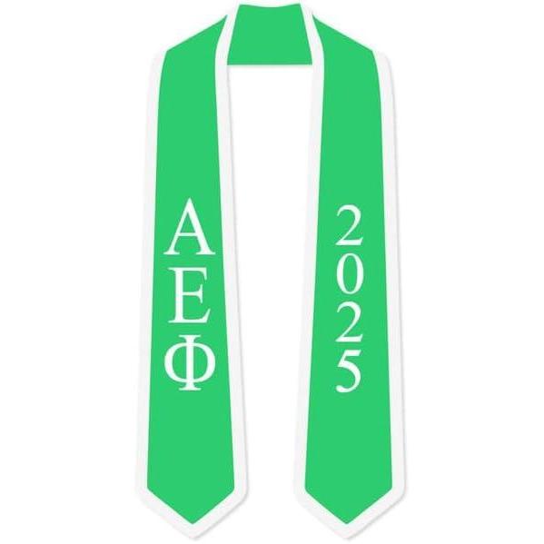 imageCustom Alpha Epsilon Phi Greek 2 Tone Lettered Graduation Sash Stole wYearKelly Green WWhite Trim