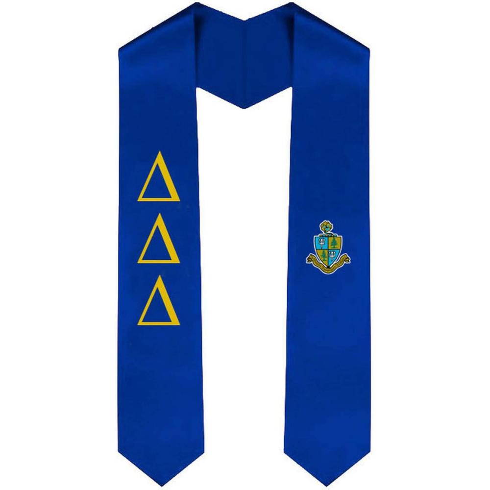 imageDelta Delta Delta Greek Lettered Graduation Sash Stole With CrestRoyal Blue