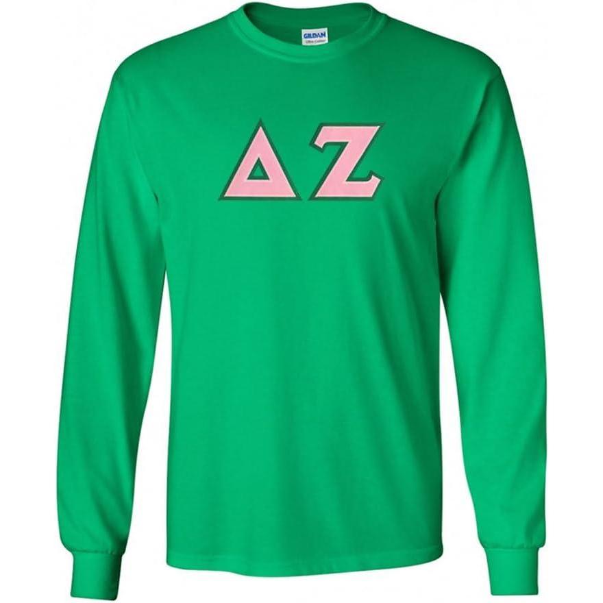 imageDelta Zeta Lettered Long Sleeve TeeIrish Green