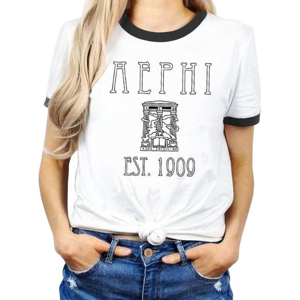 imageGreekgear Alpha Epsilon Phi Rocker Ringer TeeWhiteBlack