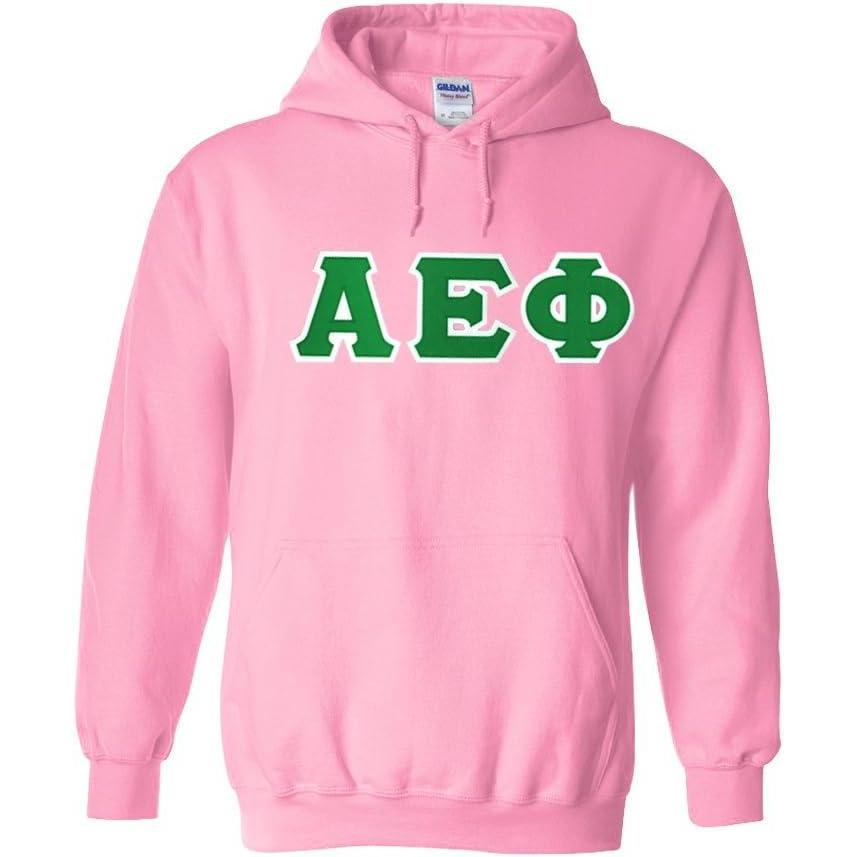 imageGreekgear Alpha Epsilon Phi Twill Lettered Hooded SweatshirtLight Pink