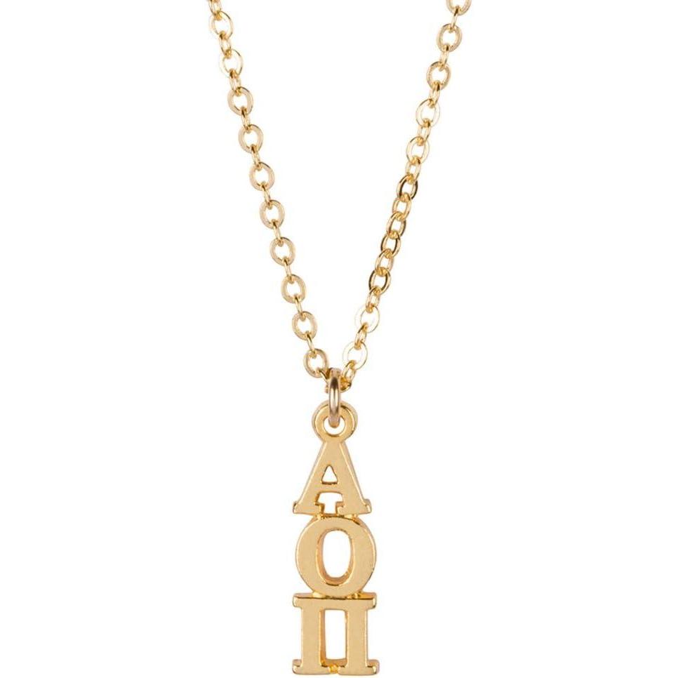 imageGreekgear Alpha Omicron Pi AOII Gold Plated Lavaliere Necklace