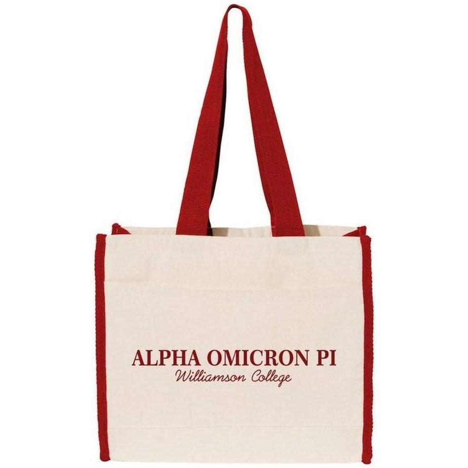 imageGreekgear Alpha Omicron Pi AOII Tote with Contrastcolor Handles NaturalRed