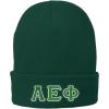 Alpha Epsilon Phi Big Greek Lettered Knit Cap Green w/Lime Green/White Thread Color