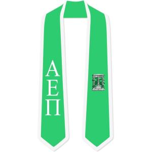 Alpha Epsilon Phi Greek 2 Tone Lettered Graduation Sash Stole(Kelly Green W/White Trim)