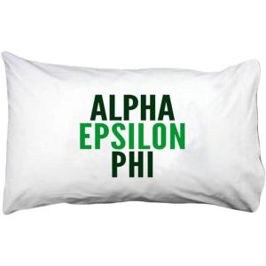Alpha Epsilon Phi Name Stack Pillow Cover White w/Dark Green/Kelly Green Imprint Color