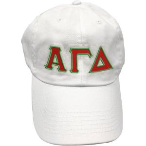 Alpha Gamma Delta Double Greek Letter Cap(White W/Red/Lime Green Thread Color)
