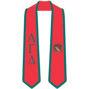 Alpha Gamma Delta Greek 2 Tone Lettered Graduation Sash Stole(Red W/Forest Green Trim)