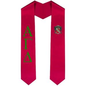 Alpha Gamma Delta Greek Lettered Graduation Sash Stole With Crest(Red)
