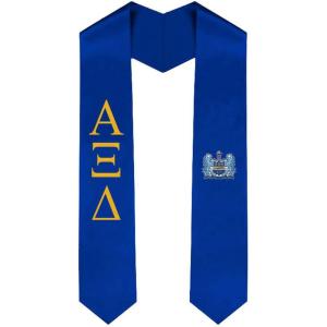 Alpha Xi Delta Greek Lettered Graduation Sash Stole With Crest(Royal Blue)