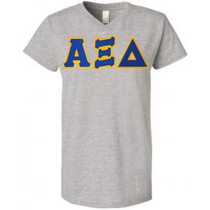 Alpha Xi Delta Lettered V-Neck Tee(Heathered Nickel)