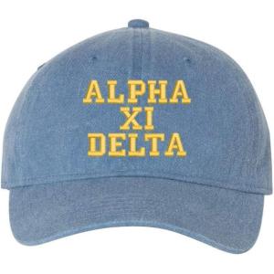 Alpha Xi Delta Pigment Dyed Baseball Cap(Blue Jean W/Light Gold Thread Color)