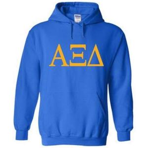 Alpha Xi Delta World Famous Greek Hoodie – Royal Blue with Gold Imprint(Royal Blue)