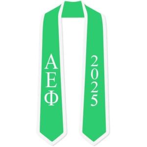 Custom Alpha Epsilon Phi Greek 2 Tone Lettered Graduation Sash Stole w/Year(Kelly Green W/White Trim)