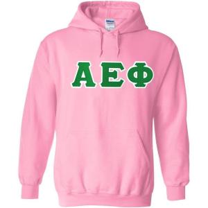 Greekgear Alpha Epsilon Phi Twill Lettered Hooded Sweatshirt(Light Pink)
