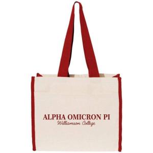 Greekgear Alpha Omicron Pi AOII Tote with Contrast-color Handles Natural/Red