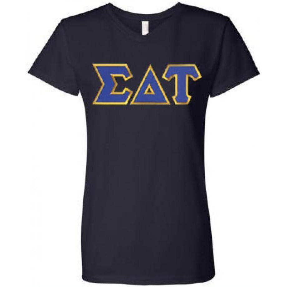 imageSigma Delta Tau Lettered V Neck TeeBlack