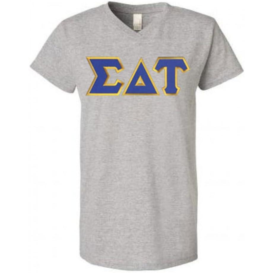 imageSigma Delta Tau Lettered V Neck TeeGrey