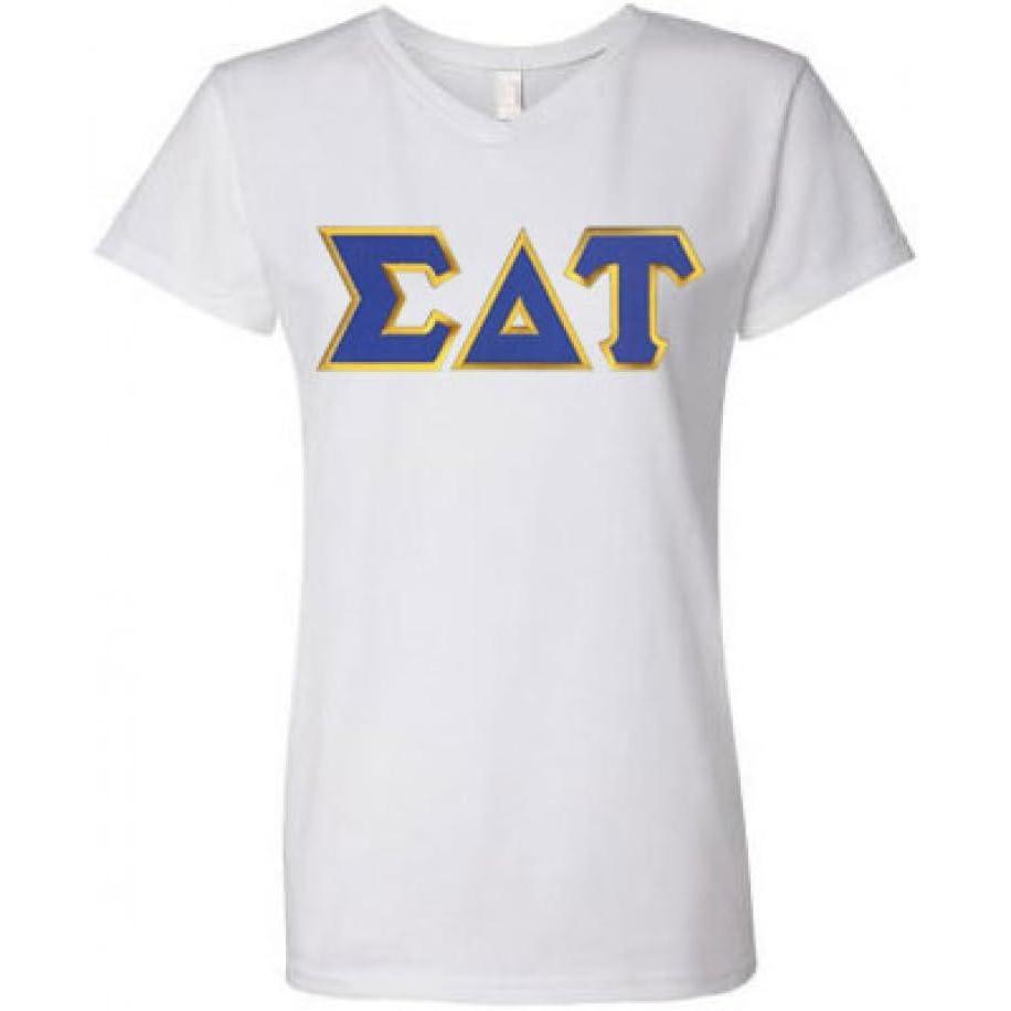 imageSigma Delta Tau Lettered V Neck TeeWhite