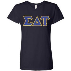 Sigma Delta Tau Lettered V Neck Tee(Black)