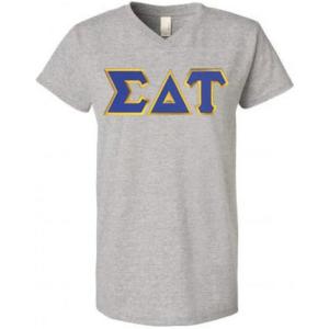 Sigma Delta Tau Lettered V Neck Tee(Grey)