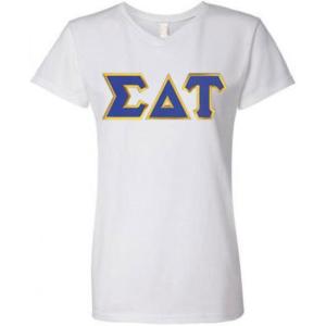 Sigma Delta Tau Lettered V Neck Tee(White)