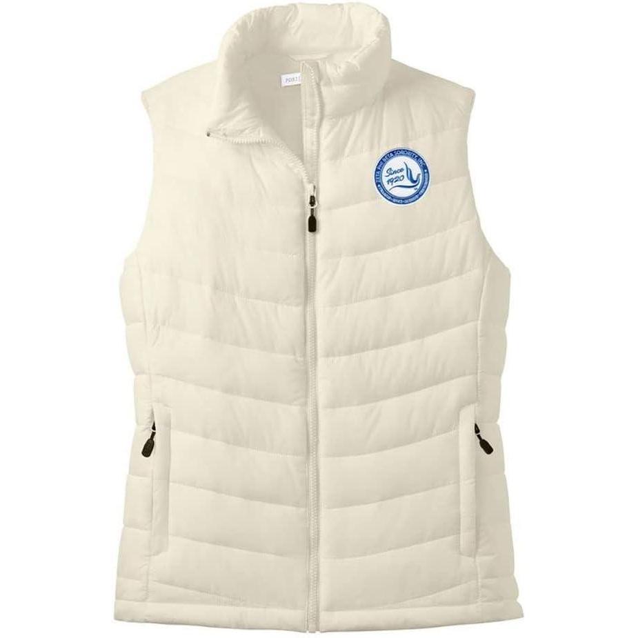 imageGreekgear Zeta Phi Beta Since 1920 Patch Ladies Mission Puffy VestMarshmallow