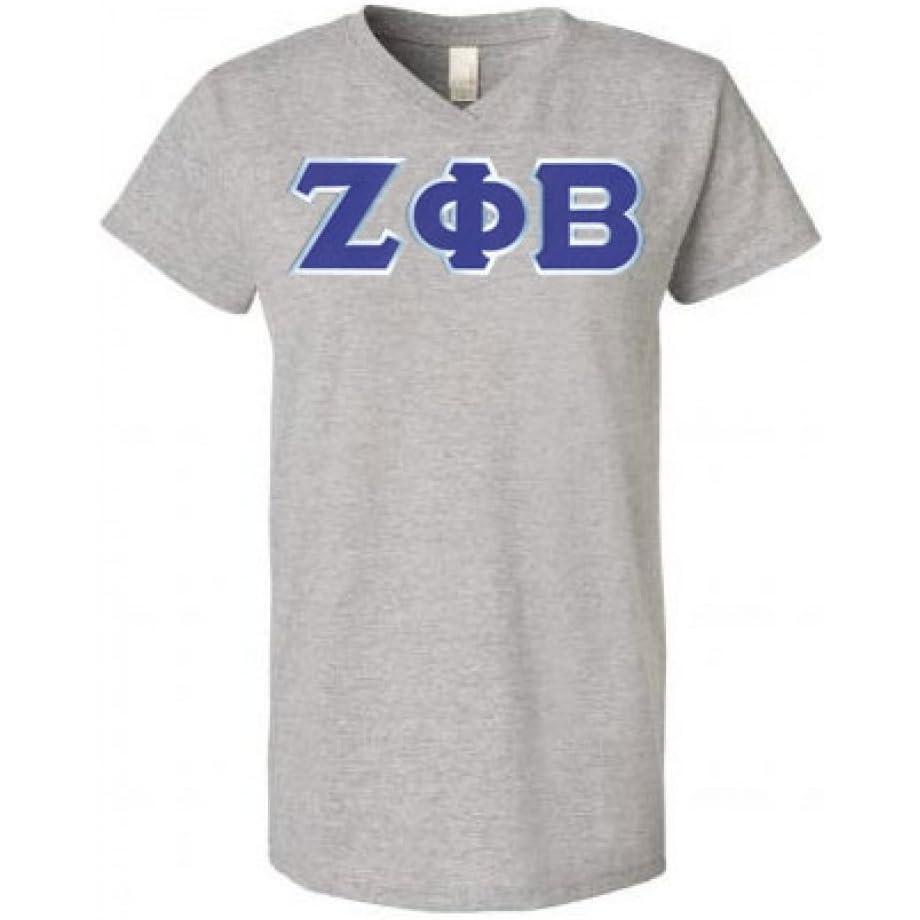 imageWomens Zeta Phi Beta Sorority Lettered ShortSleeve VNeck TShirtHeathered Nickel