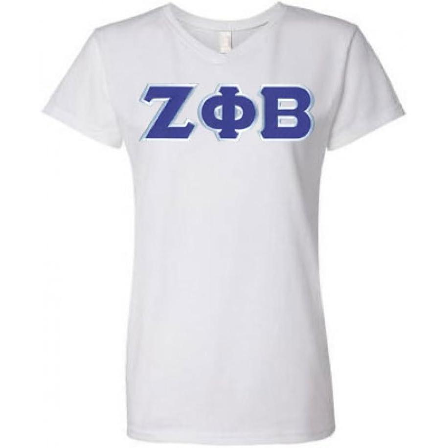 imageWomens Zeta Phi Beta Sorority Lettered ShortSleeve VNeck TShirtWhite