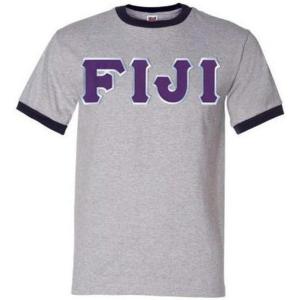 Fiji Lettered Ringer Shirt(Athletic Heather/Navy Blue)