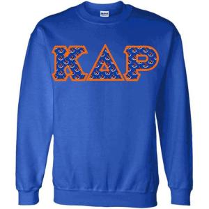 Kappa Delta Rho Fraternity Crest Twill Letter Crewneck Sweatshirt(Royal Blue)