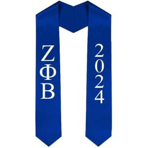 Zeta Phi Beta Greek Lettered Graduation Sash Stole With Year Royal Blue