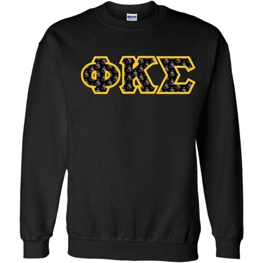 imagePhi Kappa Sigma Fraternity Crest Twill Letter Crewneck SweatshirtBlack