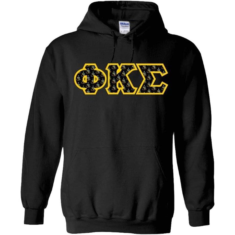 imagePhi Kappa Sigma Fraternity Crest Twill Letter Hooded SweatshirtBlack