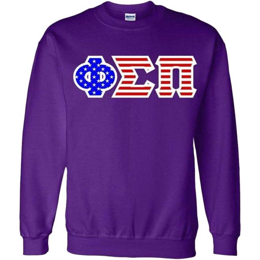 imagePhi Sigma Pi Greek Letter American Flag CrewneckPurple