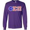 Phi Sigma Pi Greek Letter American Flag Long Sleeve Tee(Purple)