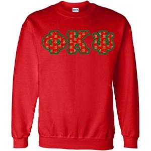 Phi Kappa Psi Fraternity Crest Twill Letter Crewneck Sweatshirt(Red)