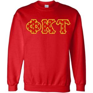 Phi Kappa Tau Fraternity Crest Twill Letter Crewneck Sweatshirt(Red)